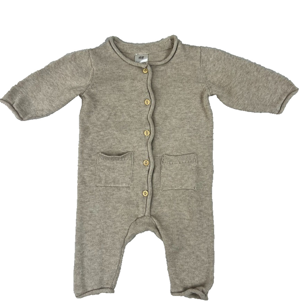 H&M Romper Jumpsuit Baby PM Gray Rib-knit 100% Organic Cotton